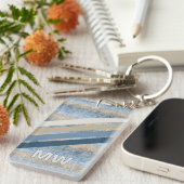 Custom Dark Blue Gray Taupe Brown Retro Streifen Schlüsselanhänger (Vorderseite rechts)