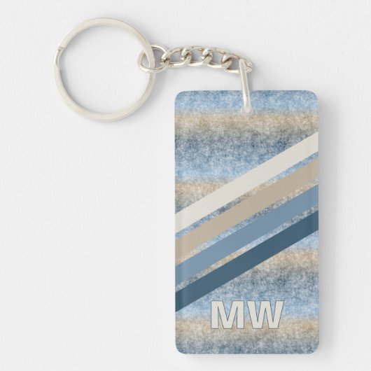 Custom Dark Blue Gray Taupe Brown Retro Streifen Schlüsselanhänger (Vorderseite)