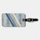 Custom Dark Blue Gray Taupe Brown Stripes Muster Gepäckanhänger (Vorderseite horizontal)