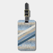 Custom Dark Blue Gray Taupe Brown Stripes Muster Gepäckanhänger (Vorderseite vertikal)