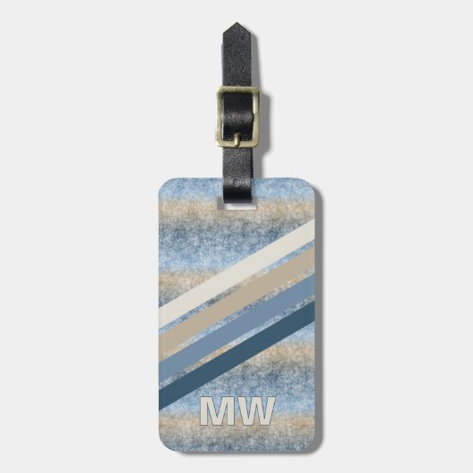 Custom Dark Blue Gray Taupe Brown Stripes Muster Gepäckanhänger (Vorderseite vertikal)