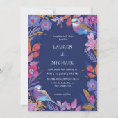 Custom Dark Blue Lila Nature Bird Blume Wedding Einladung (Vorderseite)