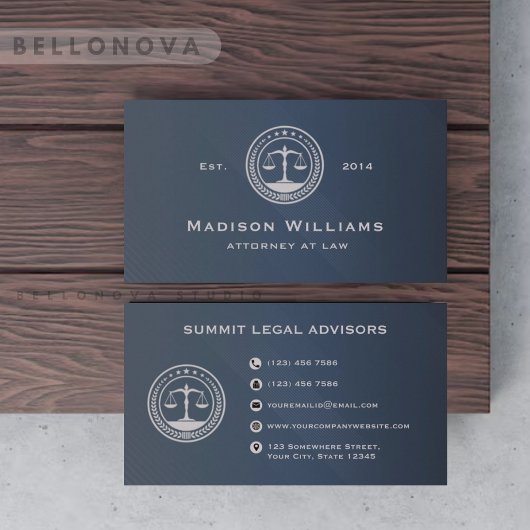 Custom Dark Blue Monogram Law Office Visitenkarte