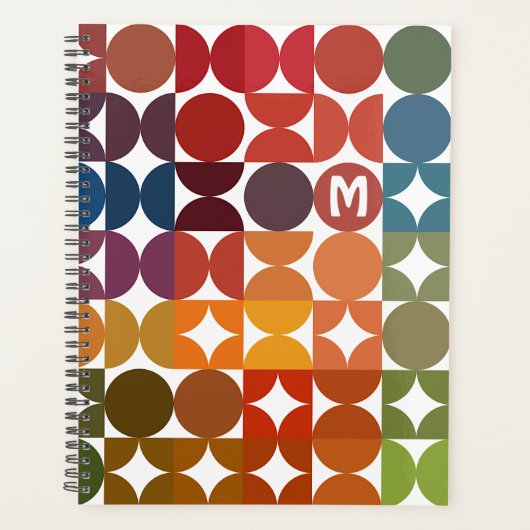 Custom Dark Blue Orange Magenta Red Retro Muster Planer (Vorderseite)