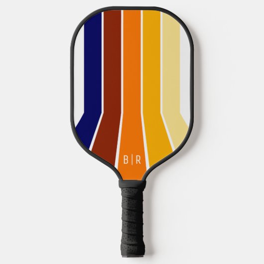 Custom Dark Blue Red Orange Yellow Mod Art Stripes Pickleball Schläger (Vorderseite)