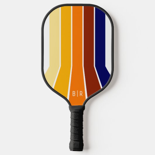 Custom Dark Blue Red Orange Yellow Mod Art Stripes Pickleball Schläger (Rückseite)
