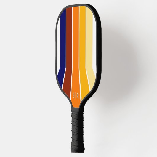 Custom Dark Blue Red Orange Yellow Mod Art Stripes Pickleball Schläger (Links)