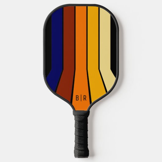 Custom Dark Blue Red Orange Yellow Mod Art Stripes Pickleball Schläger (Vorderseite)