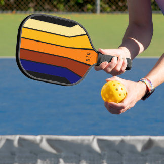 Custom Dark Blue Red Orange Yellow Mod Art Stripes Pickleball Schläger