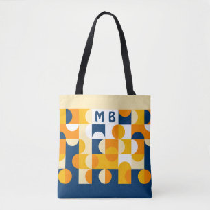 Custom Dark Blue Sunny Yellow Retro Art Muster Tasche