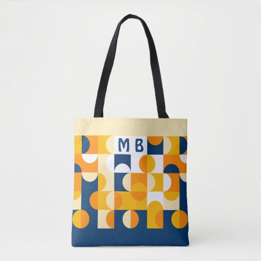 Custom Dark Blue Sunny Yellow Retro Art Muster Tasche (Vorderseite)