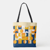 Custom Dark Blue Sunny Yellow Retro Art Muster Tasche (Rückseite)