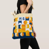 Custom Dark Blue Sunny Yellow Retro Art Muster Tasche (Von Nahem)