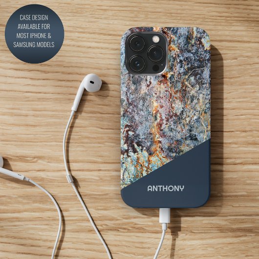 Custom Dark Blue Tan Black Imitats Marbella Muster iPhone Hülle