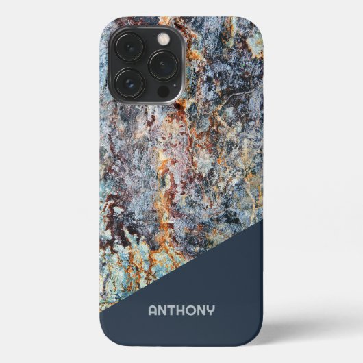 Custom Dark Blue Tan Black Imitats Marbella Muster iPhone Hülle (Rückseite)