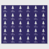 Custom Dark Blue White Christmas Tree Family Name Geschenkpapier (Flach)