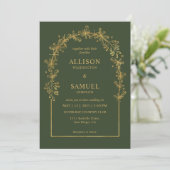 Custom Dark Bottle Green Gold Blume Blumenmuster Einladung (Stehend Vorderseite)