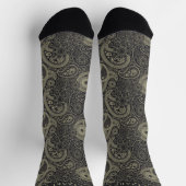 Custom Dark Brown Gray Sage Green Paisley Muster Socken (Oben)