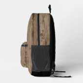 Custom Dark Brown Tan Beige Woodgrain Muster Bedruckter Rucksack (Rechts)
