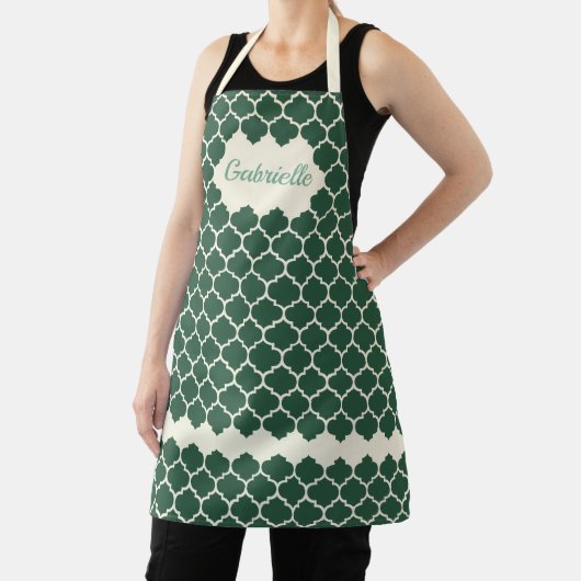 Custom Dark Charleston Green Ivory Trellis Muster Schürze (InSitu)