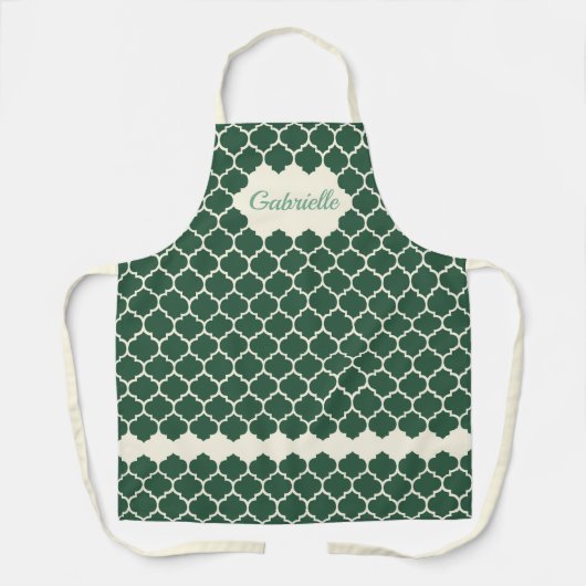 Custom Dark Charleston Green Ivory Trellis Muster Schürze (Vorderseite)