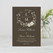 Custom Dark Chocolate Brown White Blume Hochzeit Einladung (Stehend Vorderseite)