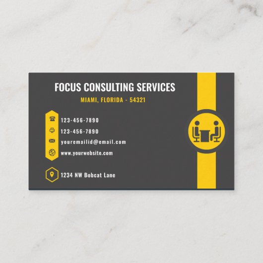 Custom Dark Gray Black Yellow Consulting Mitarbeit Visitenkarte (Rückseite)