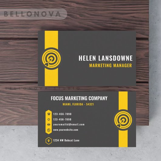 Custom Dark Gray Black Yellow Marketing Profession Visitenkarte