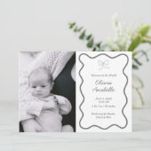 Custom Dark Gray Bow Wavy Boho Collage Baby Birth Ankündigung (Stehend Vorderseite)