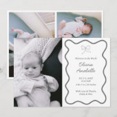 Custom Dark Gray Bow Wavy Boho Collage Baby Birth Ankündigung (Vorne/Hinten)