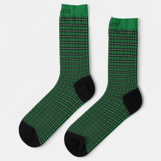 Custom Dark Green Black Checkered Pattern Socken (Linkes Detail)