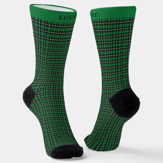 Custom Dark Green Black Checkered Pattern Socken (Gewinkelt)