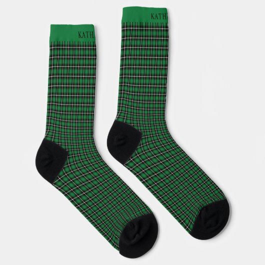 Custom Dark Green Black Checkered Pattern Socken (Rechts)