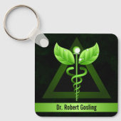 Custom Dark Green Caduceus Alternative Medicine Schlüsselanhänger (Vorderseite)