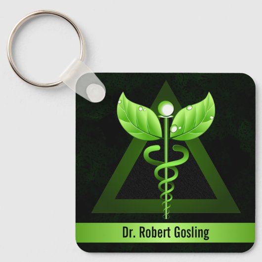 Custom Dark Green Caduceus Alternative Medicine Schlüsselanhänger (Vorderseite)