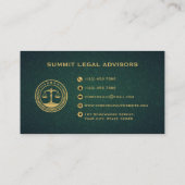 Custom Dark Green Floral Monogram Law Office Visitenkarte (Rückseite)