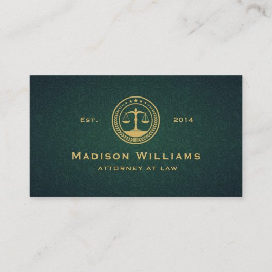 Custom Dark Green Floral Monogram Law Office Visitenkarte (Vorderseite)