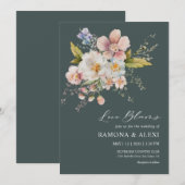 Custom Dark Green White Pink Forever Love Hochzeit Einladung (Vorne/Hinten)