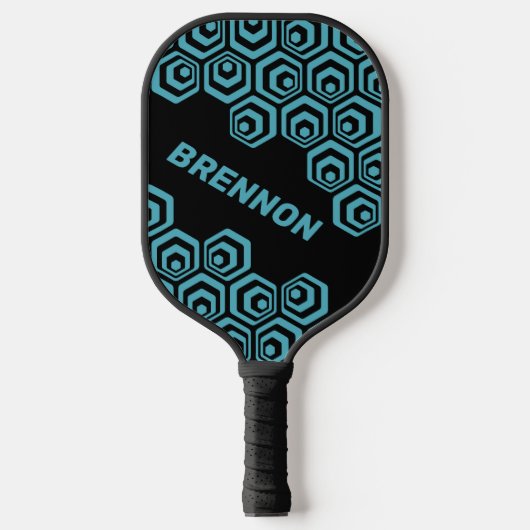 Custom Dark Hexagon Polygon Retro Art Muster Pickleball Schläger (Vorderseite)