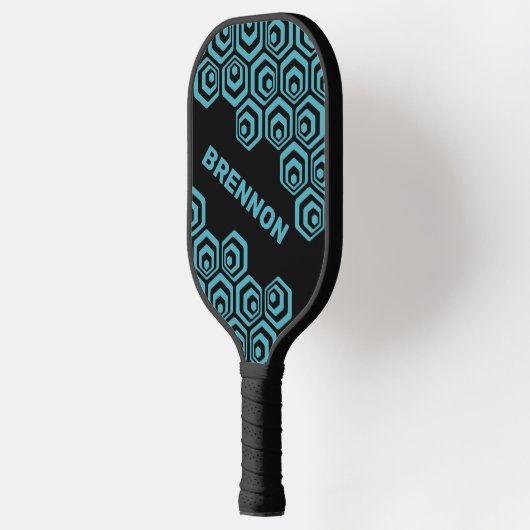 Custom Dark Hexagon Polygon Retro Art Muster Pickleball Schläger (Links)