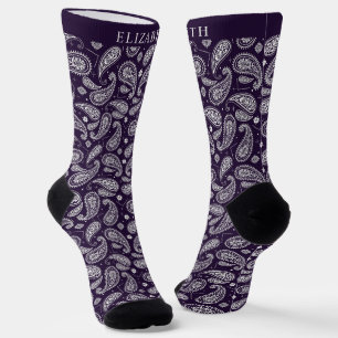 Custom Dark Lila Violet White Paisley Muster Socken