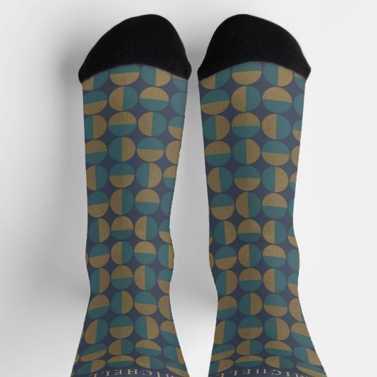 Custom Dark Navy Blue Green Geometric Muster Socken (Oben)