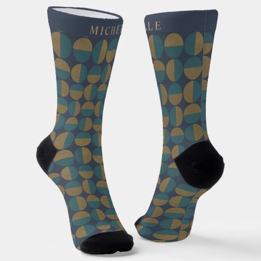 Custom Dark Navy Blue Green Geometric Muster Socken (Gewinkelt)