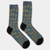 Custom Dark Navy Blue Green Geometric Muster Socken (Rechts)