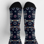Custom Dark Navy Blue White Aztec Muster Socken (Oben)