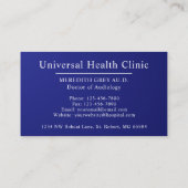 Custom Dark Navy Blue White Doctors Extravagant Visitenkarte (Rückseite)