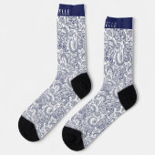 Custom Dark Navy Blue White Paisley Muster Socken (Linkes Detail)