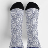 Custom Dark Navy Blue White Paisley Muster Socken (Oben)