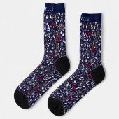 Custom Dark Navy Blue White Paisley Muster Socken (Linkes Detail)
