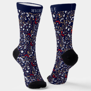 Custom Dark Navy Blue White Paisley Muster Socken